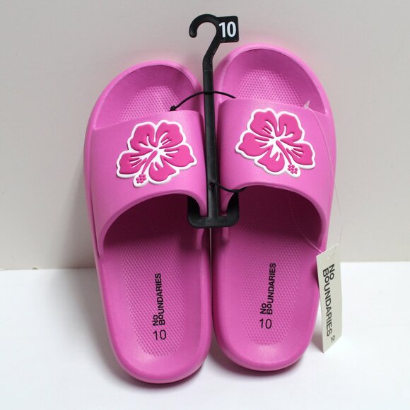 No Boundaries NWT Size 10 Women's Slip On Lightweight Pink Flower Slide Sandals - Picture 2 of 14